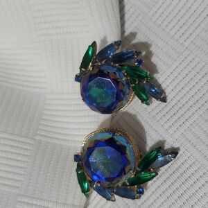 Blue Green Rhinestone Earrings